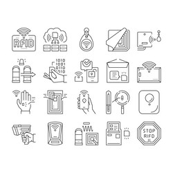 Rfid chip technology collection icons set vector