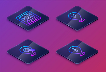 set isometric line gps device with map search vector image