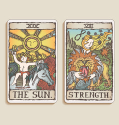 Tarot Cards: Sun & Strength Vector Image