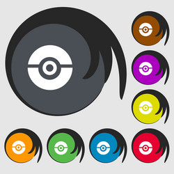 pokeball icon sign symbols on eight colored vector