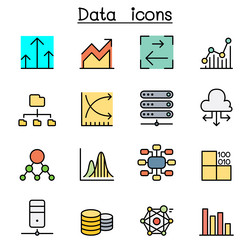 database data graph color line icon set vector image