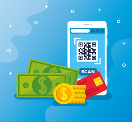 scan code qr with smartphone and icons vector image