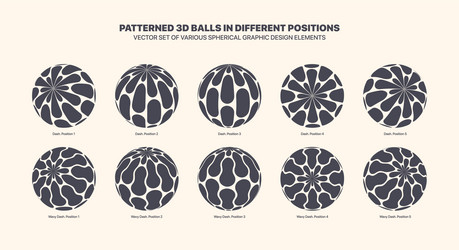 various 3d patterned balls in different positions vector image