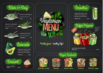 Vegetarian menu design with vegan meals vector