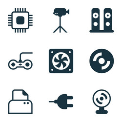 set of 9 computer hardware icons includes blank vector image