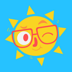 cute geek sun winking vector