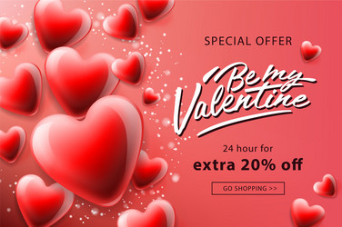 valentines day sale poster with red hearts vector