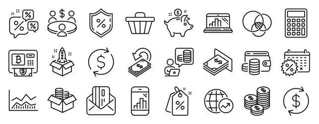 Set finance icons such as graph laptop dollar vector