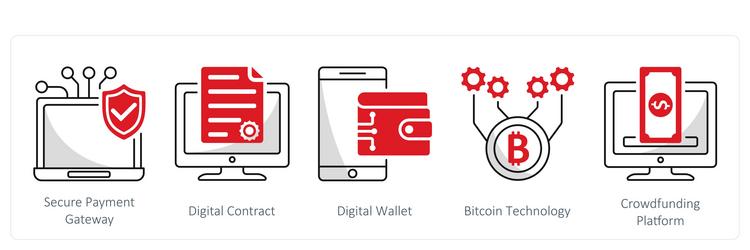 a set of 5 blockchain icons as secure payment vector image