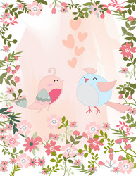 Cute couple bird in spring flower border vector