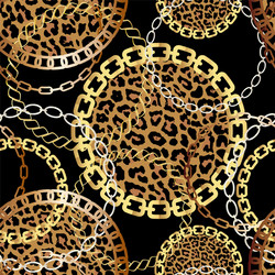 Golden Chain Pattern with Leopard Print vector image