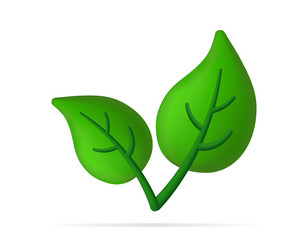 green leaf 3d eco leaves icon of organic plant vector