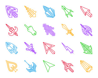 Mouse cursor simple color line icons set vector