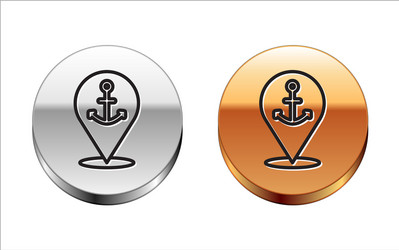 black line map pointer with anchor icon isolated vector image