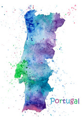 watercolor map portugal stylized image vector