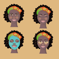 African girl with different facial treatment vector