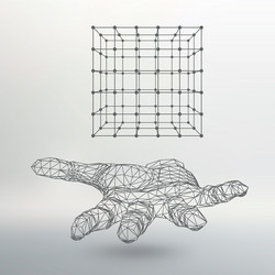 Cube of lines and dots on the arm hand vector