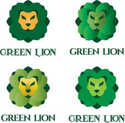 Green lion logo set for flower shop landscaping vector