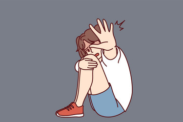 scared girl make stop gesture vector