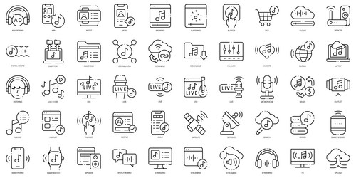 linear style music streaming icons bundle vector