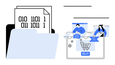 binary code files and online shopping concepts vector image