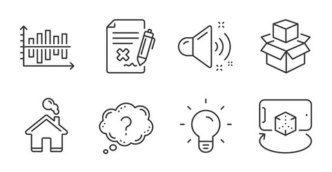 light bulb loud sound and diagram chart icons set vector