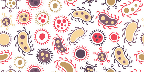 Bacteria virus doodle seamless pattern minimalism vector