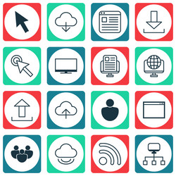 set of 16 internet icons includes display vector image