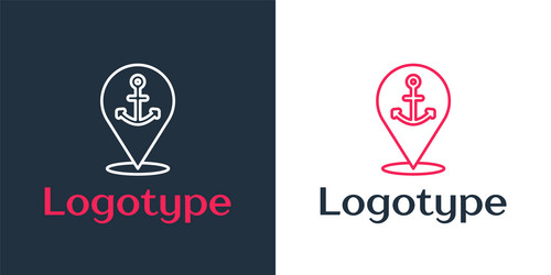 logotype line map pointer with anchor icon vector image