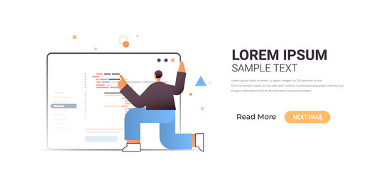 male web developer creating program code vector image