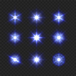 Blue light sparkling and shining stars set vector