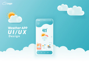 weather app uiux kit elements website landing vector