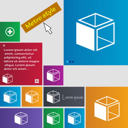 3d cube icon sign metro style buttons modern vector image