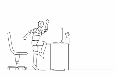 single continuous line happy robot jumping vector image