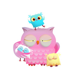 Sleepy Owl Family Vector Image