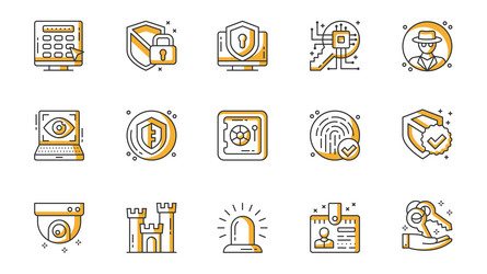 security icons set in outline stroke design vector image