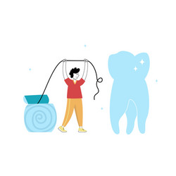 Children polishes the teeth using dental floss Vector Image