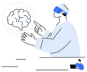 man using vr technology to interact with abstract vector image