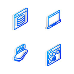 set isometric line laptop server data web vector image