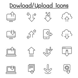 downloading uploading icon set in thin line style vector image