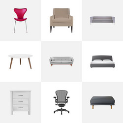 set of design realistic symbols with round table vector image