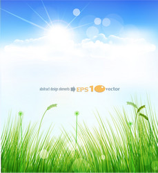 Rainbow clouds blue sky and grass Royalty Free Vector Image