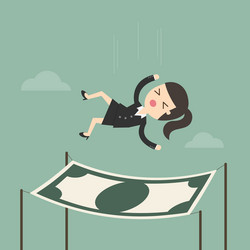 Businesswoman falling into a financial safety net vector