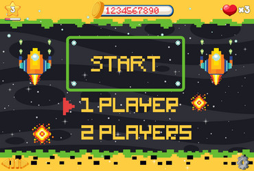 pixel space game interface with start button vector image