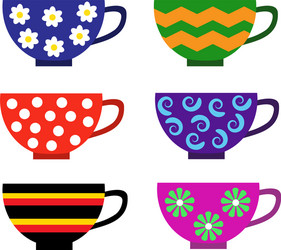 set of multi-colored cups with patterns vector