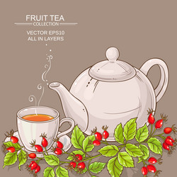 mug of wild rose hips tea and teaapot Vector Image