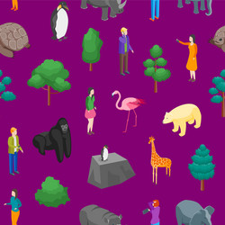 Zoo seamless pattern background 3d isometric view vector