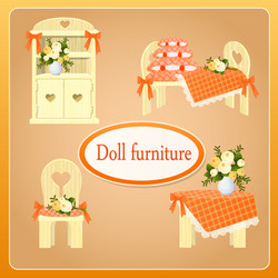 Beige doll furniture four objects vector