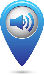 blue map pointer with speaker volume icon vector