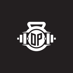 initial dp logo design ideas with simple dumbbell vector image